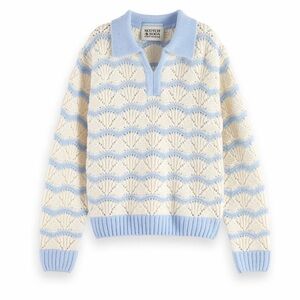 Scotch & Soda Cream and Light Blue o V‑Neck Polo Sweater-NWT